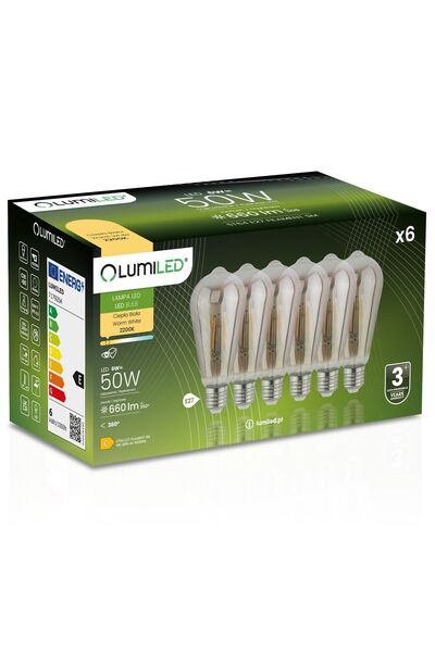 Lumiled 6x Bec LED E27 Edison ST64 6W = 50W 660lm 2200K Cald 360 °   FILAMENT...