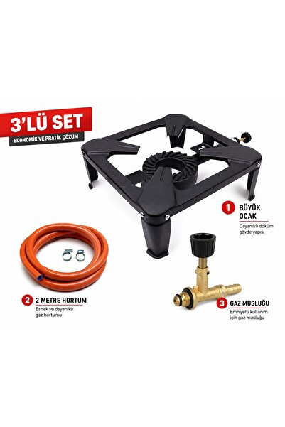 Toptancı Amca Döküm Tekli Büyük Tüp Ocağı + 2 Metre LPG Hortumu + Gaz Musluğu...