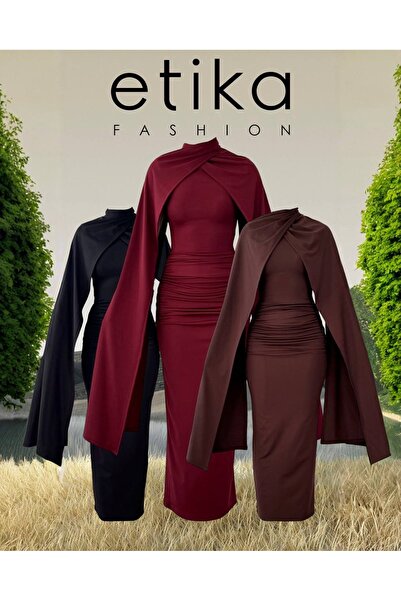 Clothes Fast Γυναικείο μαύρο φόρεμα μίντι με λεπτομέρεια από ύφασμα καπέλας κ...