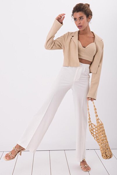 Moda Days Women's White Palazzo Trousers High Waist Tie Detail Straight Long ...