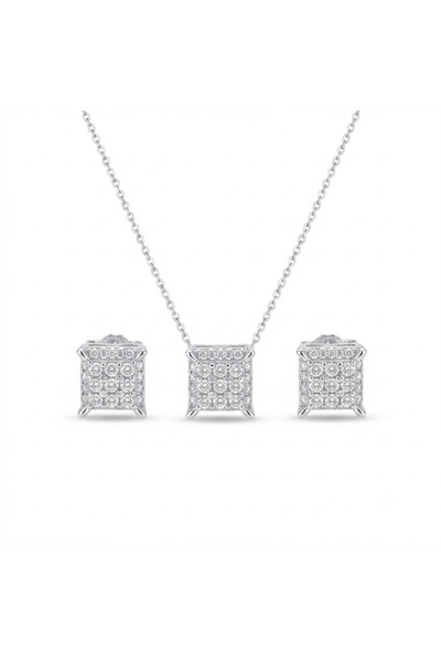 PIETRICELE Shiny Cube Set, 925 Silver Rhodium Plated, Zirconia