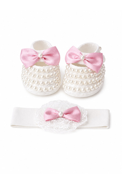 Generic Brand Premium Baby Girl Bow Detailed Shiny Pearl Booties Bandana Set ...