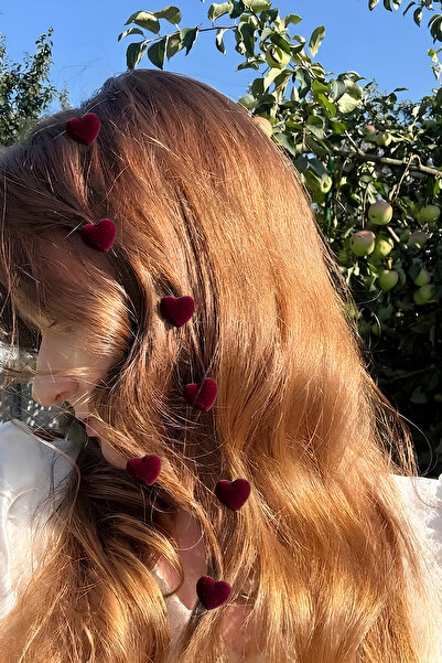 Elifsu Jewelry Red Heart Shaped Hair Accessory Hair Clip Pack of 10