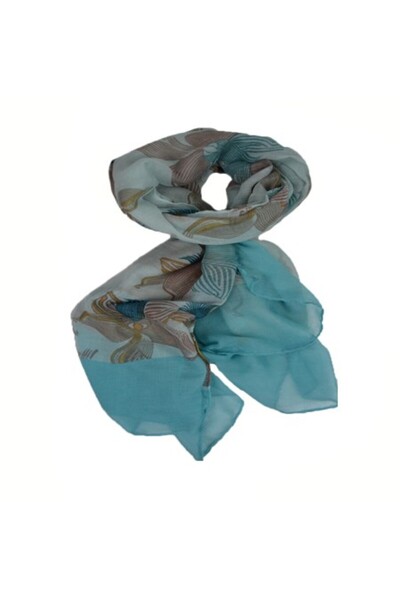 OEM Esarfa fina din material de calitate, culoare turcoaz cu flori mari