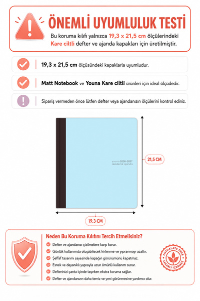 Matt Notebook Youna 19x21 cm Ciltli Ajanda Defter Şeffaf Koruma Kılıfı