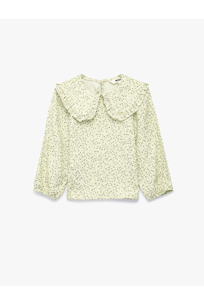 Koton Floral Patterned Long Sleeve Viscose Blend Baby Collar Blouse with Ruff...