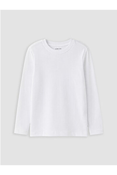 LC Waikiki White Crew Neck Long Sleeve Boys' T-Shirt