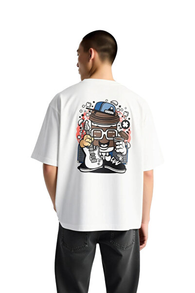 PayBuy Men's Oversize T-Shirt Music Lovers Guitar Playing Coffee Cup Printed ...