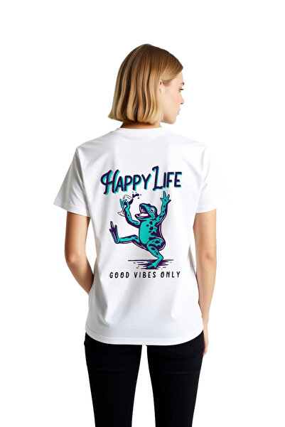 PayBuy Γυναικείο μπλουζάκι με τυπωμένο μήνυμα Happy Life Good Energy