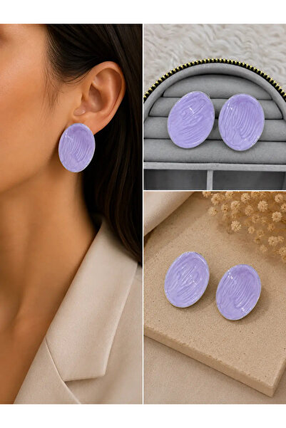 Bozhi Lilac Textured Oval Silver Color Women's Earrings Silver Stylish Steel