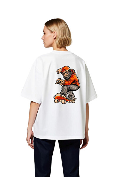 PayBuy Red Sled-Dressed Gorilla Skateboarding Printed Women's Oversize T-Shirt