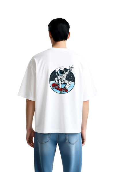 PayBuy Tricou supradimensionat pentru bărbați cu imprimeu astronaut pe skateb...