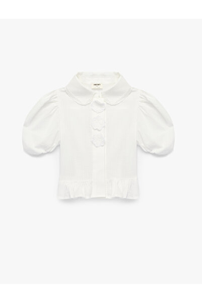 Koton Lace Detailed Floral Appliqué Cotton Balloon Sleeve Shirt