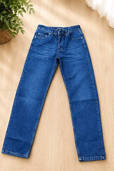 Mavi İşlemli Baggy Pantolon