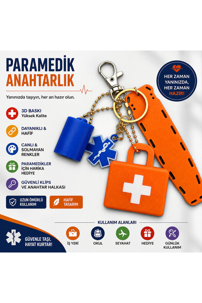 Paramedik Temalı 3D Baskı Charm Anahtarlık – Acil Sağlık & İlk Yardım Seti