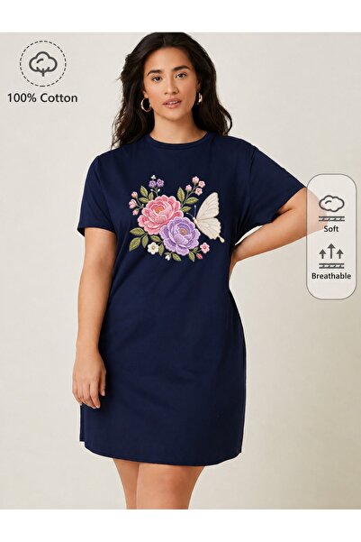 classy moda Μπλουζάκι με στάμπα με πεταλούδες και ανθοδέσμη, υπερμεγέθη, εξαι...