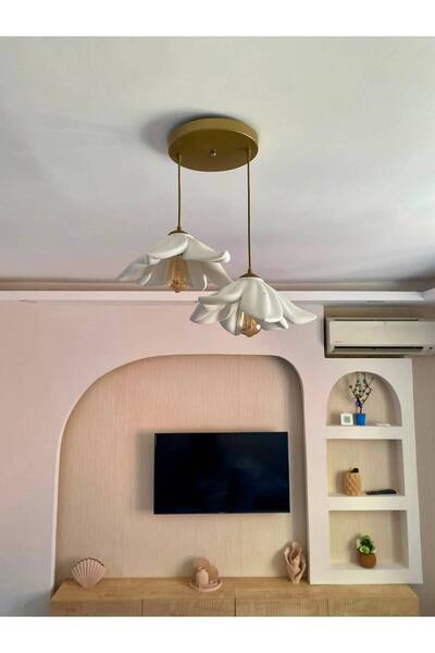 DREAM MODE Fleura 2'li Çiçek Tasarımlı Sarkıt Avize Modern Bohem Dekoratif Tavan Aydınlatması E27 Oturma Odası, Salon ve Yemek Masası Avize