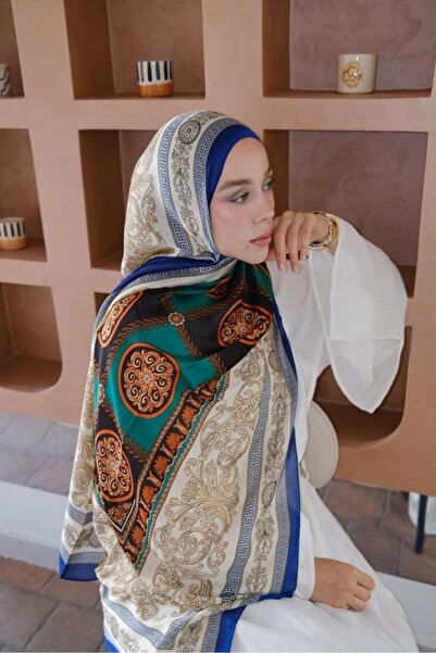 Merve Nayir Varok Pattern Imported Voile Silk Shawl Emerald Green