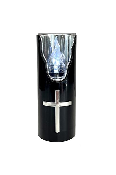 LCA Set 2 x Candela Electronica Neagra, Flacara Alba, Ornament Cruce Argintie...