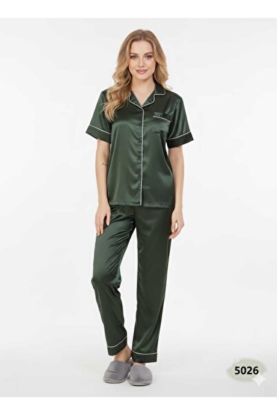 RIZQE Dark Green Imported Italian Satin Nightsuit | Emerald Luxury Pajamas Se...