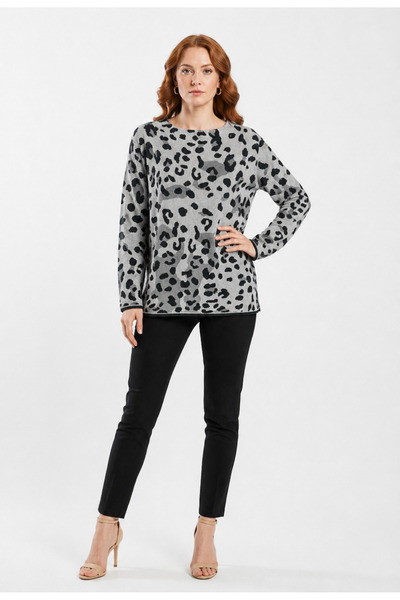Neden Tekstil Pulover tricotat cu mânecă lungă, cu imprimeu leopard, negru și...