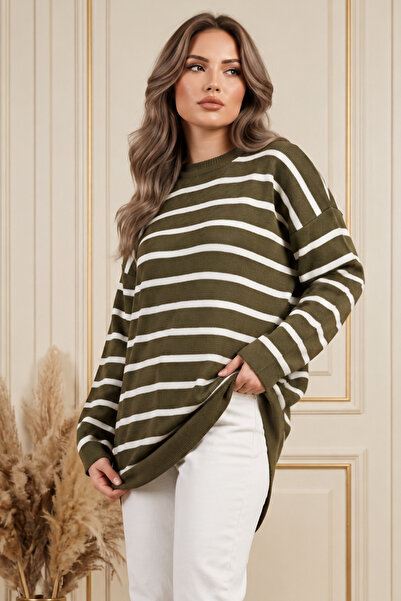 benguen Striped Knitwear Tunic R6038 Khaki