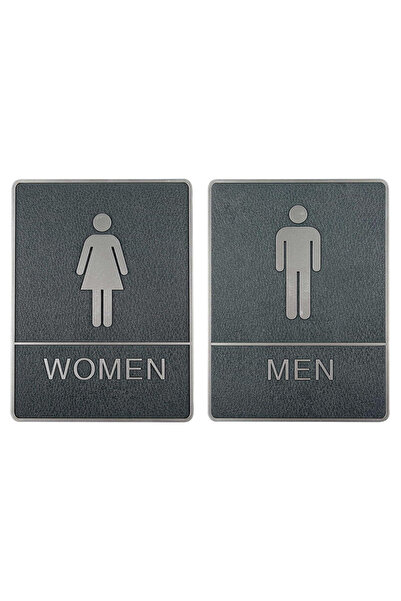 Tilki Dünyası Women's and Men's Wc Directional Sign Set - 15X20 cm Black Plas...
