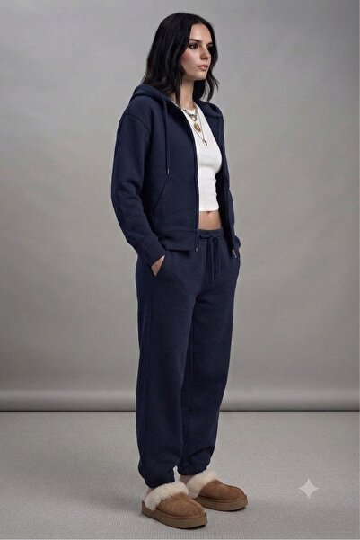 stg spor toptan giyim Set de trening pentru femei, albastru marin, cu hanorac...