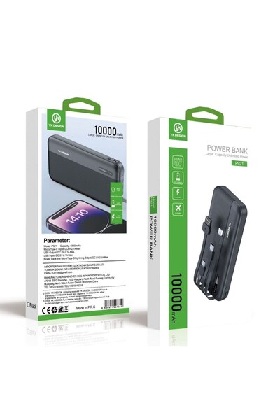 FUTAX 10000 mAh Micro Type-C USB Lightning 4 Kablolu Hızlı Kablosuz Şarj Powerbank (5690)