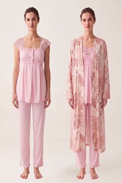 Puerpera Effortt Maternity Patterned Dressing Gown and Pajama Set 2314