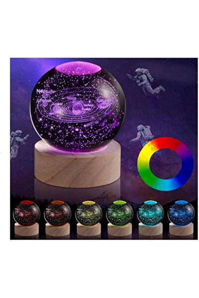 HASTHIP 3D Solar System Crystal Ball Night Light, 7 Colors Change Glass Ball ...