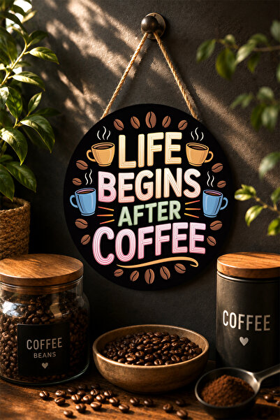 Mayeka Viața începe după cafea Tipografie colorată Masă rotundă din MDF Cafea