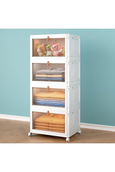 GENERAL Storage Cabinet 4 Tier, Plastic Storage Bins with Wheels and Lid, Fol...