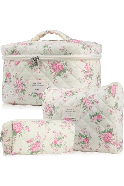 EXCEFORE Makeup Bag Set, Quilted Makeup Bag, Large Floral Cosmetic Bag for Wo...