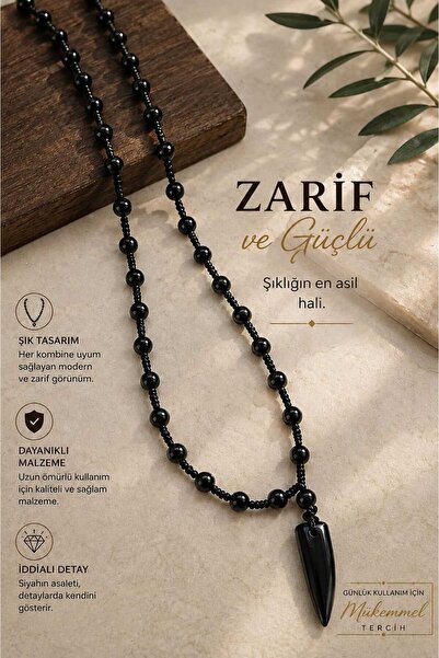 Kinlee Black Beaded End Detail Necklace Men's Unisex Chain Necklace Daily Use...