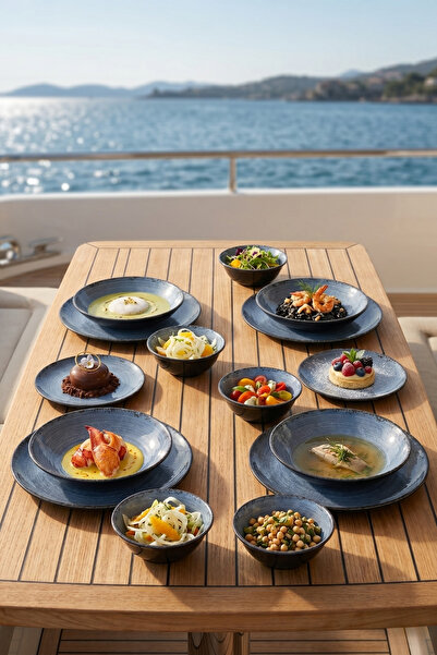 Happy Chef Blue Nebula 16 Parça Yemek Takımı, Çanta Hediyeli, Thermoset Melamin
