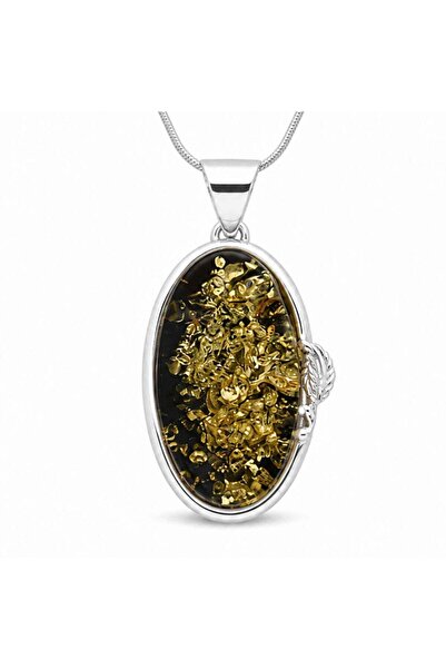 craftmystic Овално колие от сребро 925 с зелен кехлибар - защита и емоционале...