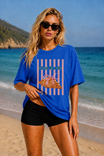 FECCY Tricou Premium Cest La Vie imprimat, supradimensionat, pentru femei, di...