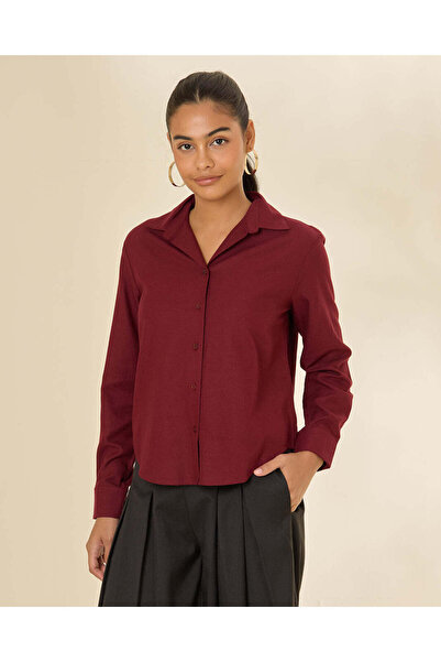 REDTAG Women Burgundy Plain Collared Shirt