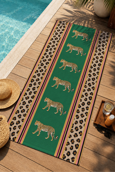 Evmila Safari Green Leopard Border Tiger Patterned 70X150 Beach Towel - Digit...