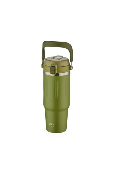 Shotay ST-8168 Çift Kullanım Pipetli/Rahat İçim Yeşil 900ml Çelik Termos