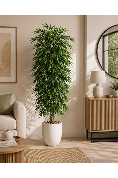 N.zone 210cm Tall Artificial Bamboo Tree with Stylish White Pot, Realistic De...