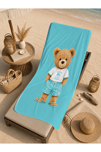 Evmila Prosop de plajă Teddy Bear Peach cu dungi albe 70x150 - Prosop de baie...