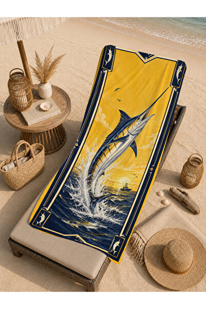 Evmila Prosop de plajă vintage cu model galben Marlin Fish 70x150 - Prosop de...
