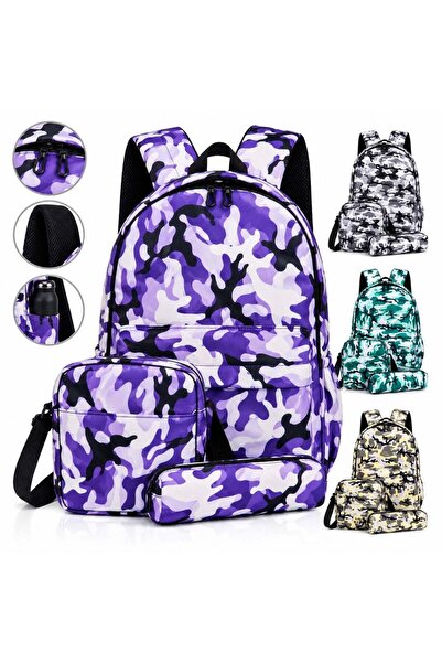 First Choice Rucsac școlar camuflaj 3-în-1, 40x30x15 cm, cu 2 fermoare, geant...