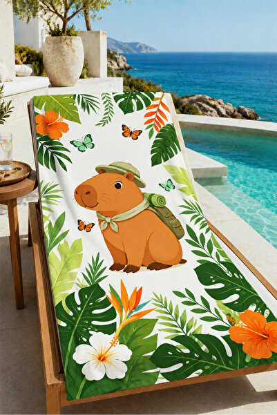 Evmila Teddy Bear Marine Circle Tropical Patterned 70X150 Beach Towel - Digit...