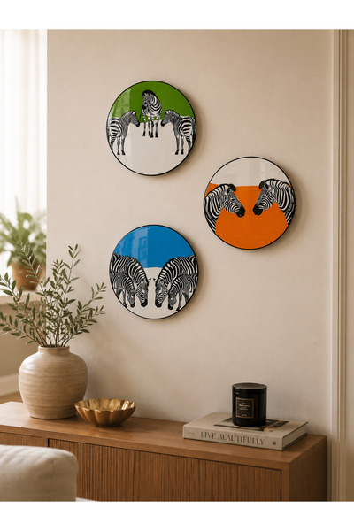 ferayhome Decoratiuni de perete - Set de 3 tablouri rotunde din ceramica cu m...