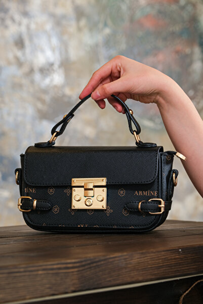 Armine 359 Black Printed Women's Handbag with Shoulder Strap