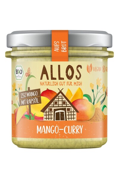 Allos Cremă tartinabilă cu mango și curry, fără gluten, bio, 140g