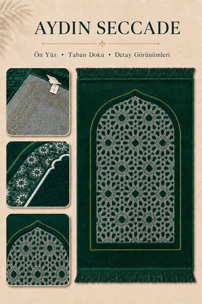 İlkbenaldim Aydın Seccade Lined Velvet Soft Textured Prayer Mat |   Green